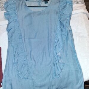 Light Blue Ruffle Sleeve Women's Top